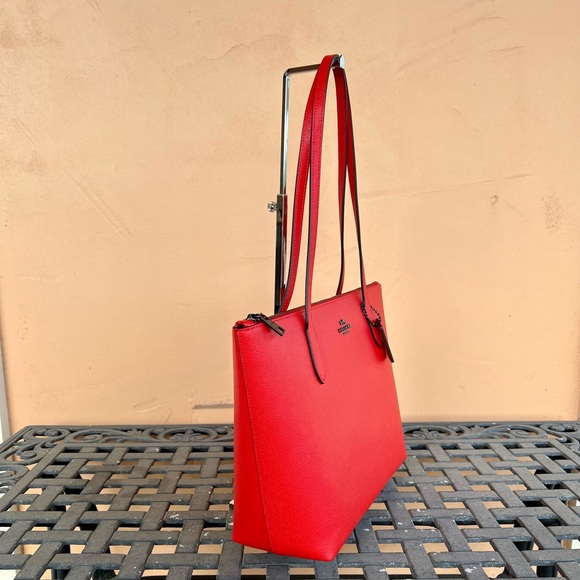 Coach Medium Top Zip Cross Grained Leather Shoulder Tote Bag MIAMI Red - Picture 4 of 11